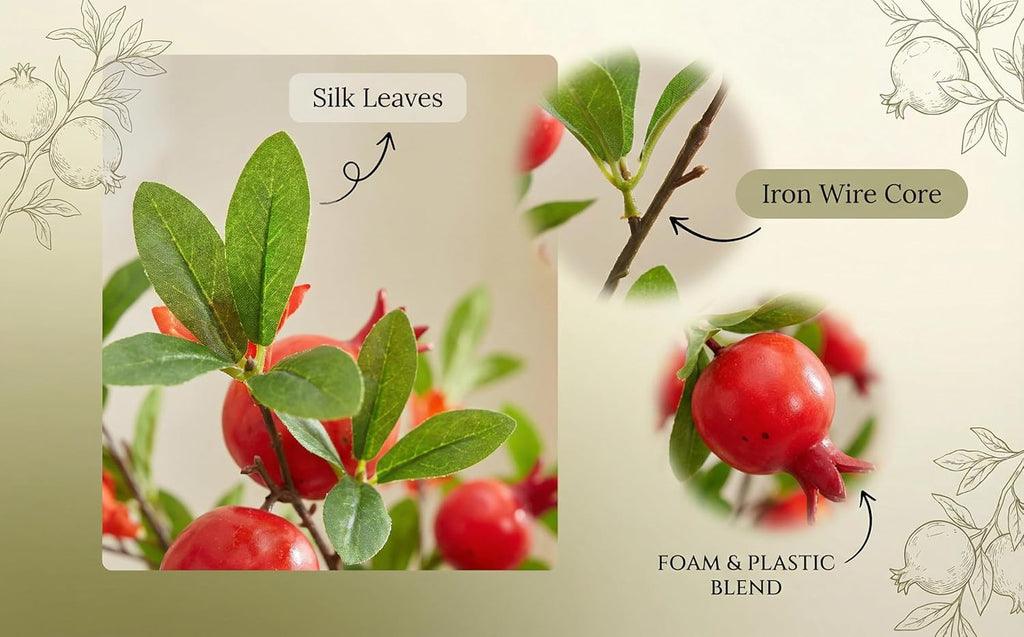 4 Pcs 37" Faux Pomegranate Berries Bouquet - Realistic Artificial Rosehip Berries Stems, Decorative Branches for Dining Table Centerpiece, Kitchen Home Party Floral Decor