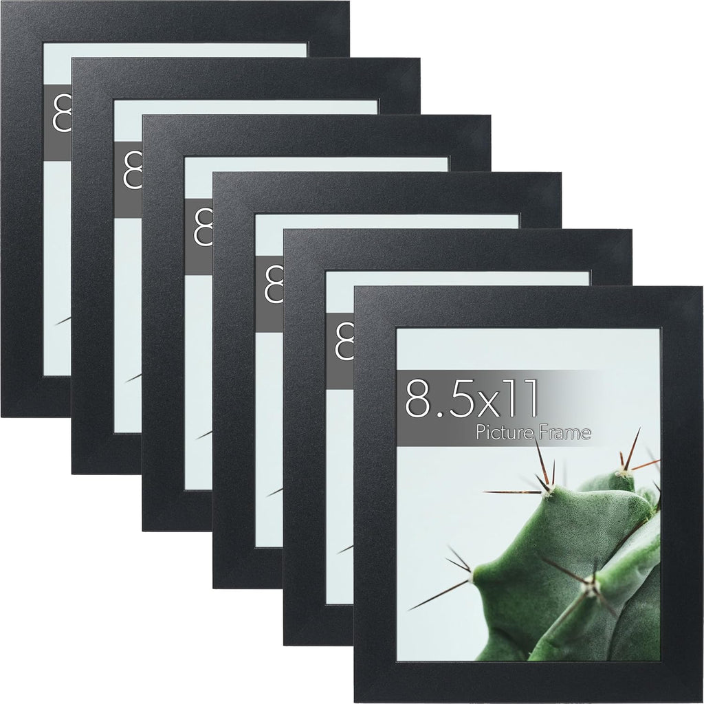 wallsthatspeak Elements 8.5x11 Picture Frame with Easel for Shelf Décor, Black Frame Displays Vertically or Horizontally, Includes High Clarity Glass, Set of 6