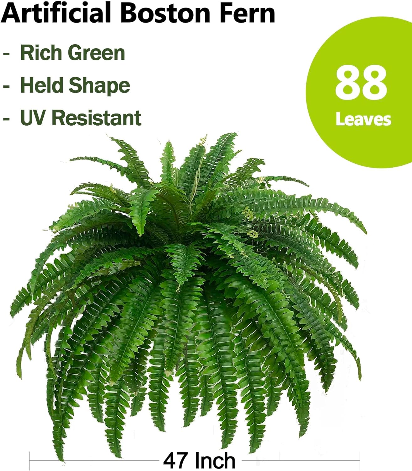 GYERB Large Fake Boston Ferns, 88 Branches Artificial Ferns, Faux Fern Plants for Home, Office, Garden Indoor Outdoor Decoration(48 inch,1pack)
