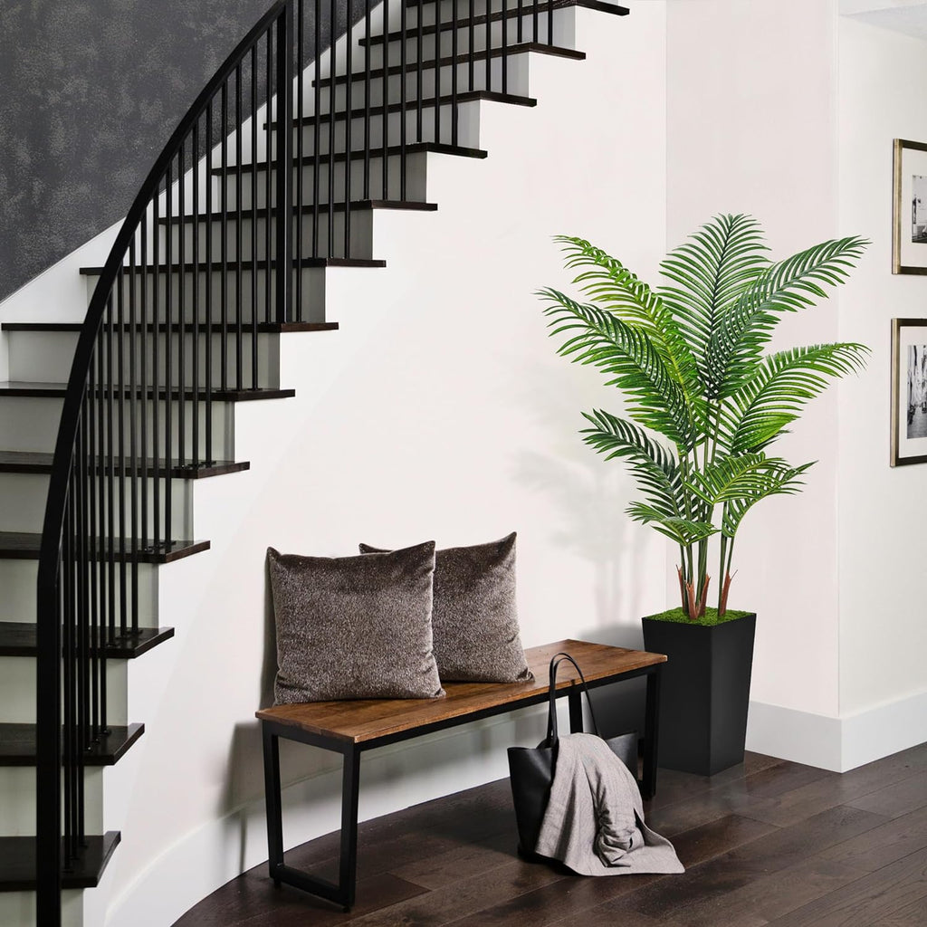 Artificial Palm Tree 5FT - Fake Tree with Black Tall Planter - Faux Tropical Areca Floor Plant in Pot - Artificial Silk Plant for Home Office Living Room Decor Indoor
