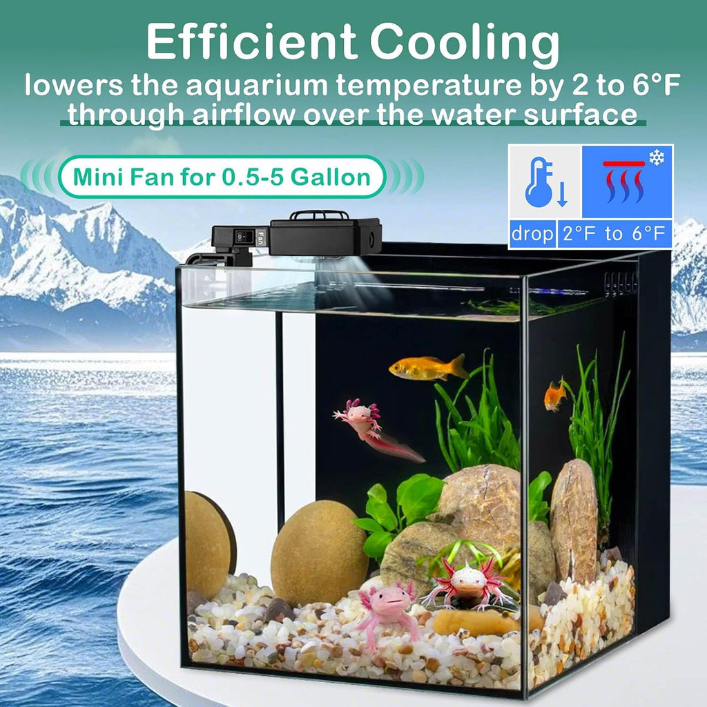 hygger Mini Aquarium Chiller Fan Adjustable Speed & Timer Fish Tank Cooler Cooling System Axolotl Tank Accessories Up to 5 Gallon