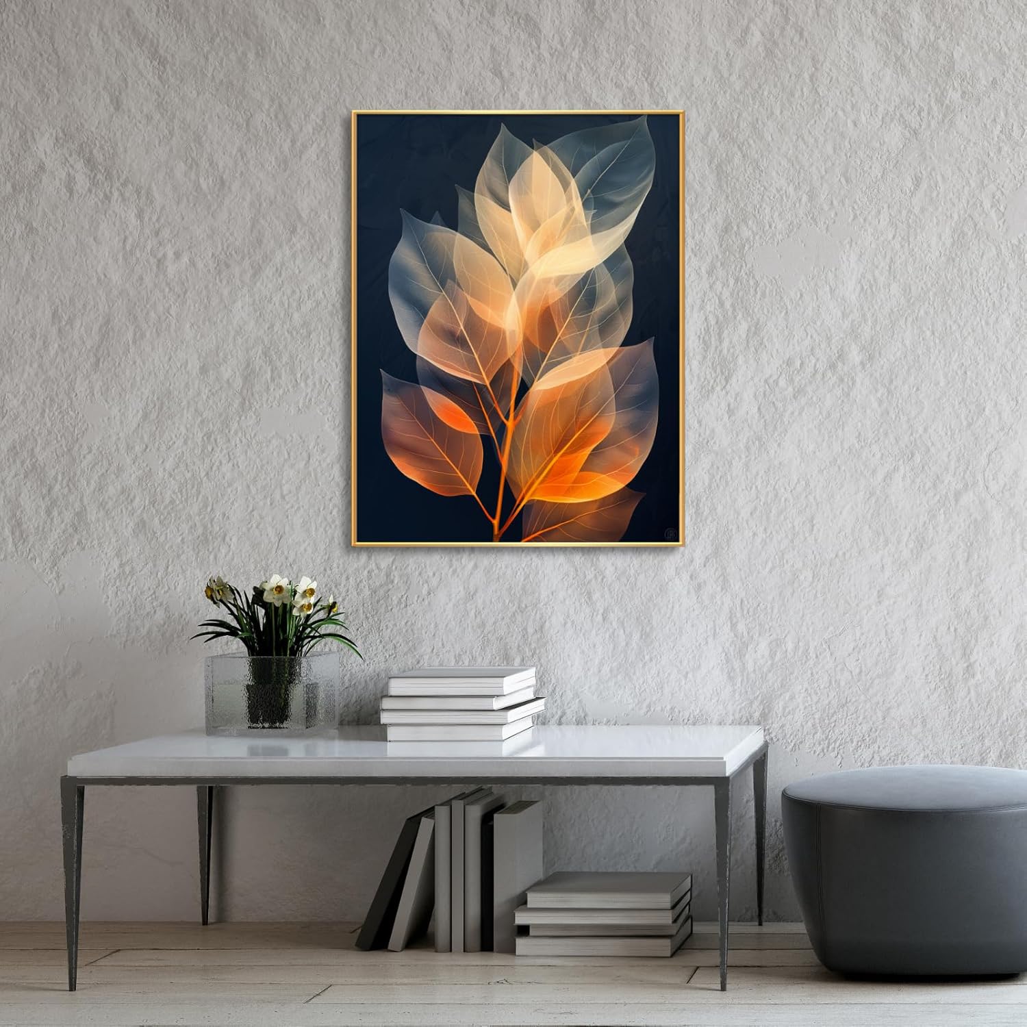 Botanical Leaf Canvas Wall Art, Modern Nature-Inspired Decor for Living Room, Bedroom, Office Ready to Hang (Serene Hues, 20"Wx27"H/52x70cm, Black Frame)