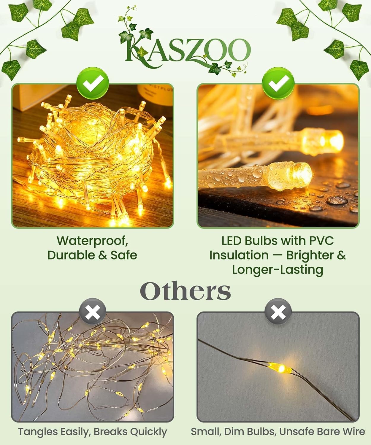 KASZOO 84Ft 12 Pack Artificial Ivy Garland Fake Plants, Vine Hanging Garland with CE Certified 80 LED String Light, Hanging for Home Bedroom Garden Party Wedding Wall Room Decor, Green