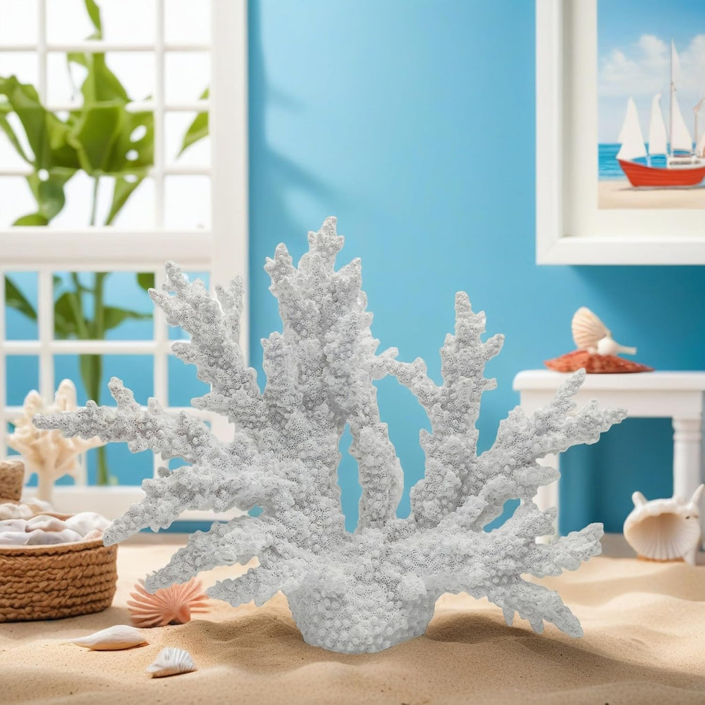Coral Reef Decor Home Statue,Coastal Beach Nautical Decor,Aquarium、Desk、Bathroom、Room、Shelf Statue,Ocean Themed Gifts (X-White)