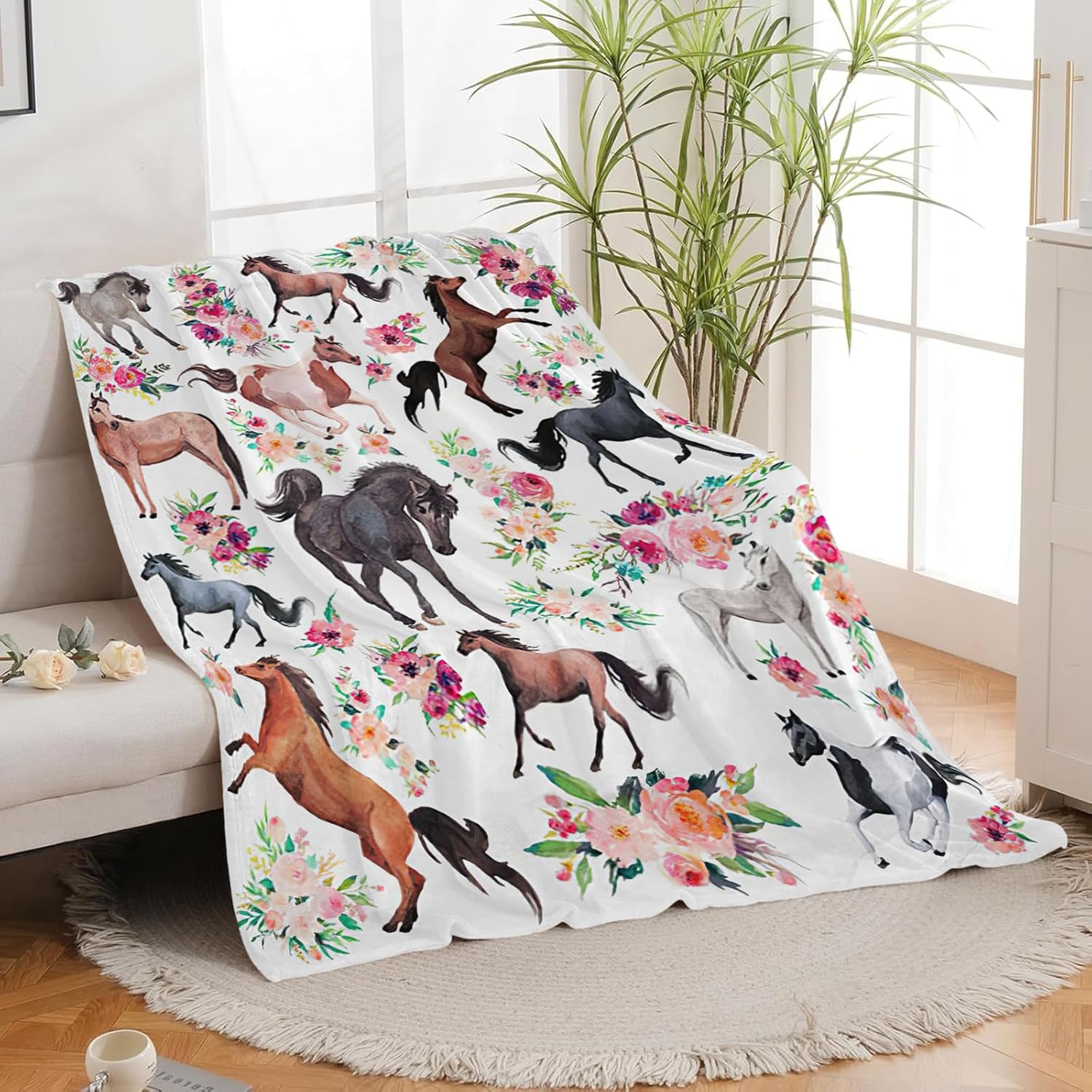 Horse Blanket Horse Throw Blanket Gifts for Girls Women Kids Boys Adults Man Super Soft Cozy Plush Fluffy Fuzzy Fleece Blanket Decor 60''X80''