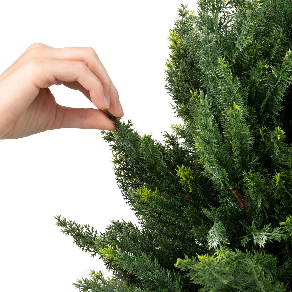 DRAY 16" Diameter Artificial Cypress Topiary – Set of 2 Faux Plants with Ground Spikes – UV-Resistant, Realistic Outdoor & Indoor Greenery – Weatherproof Garden Landscaping Décor