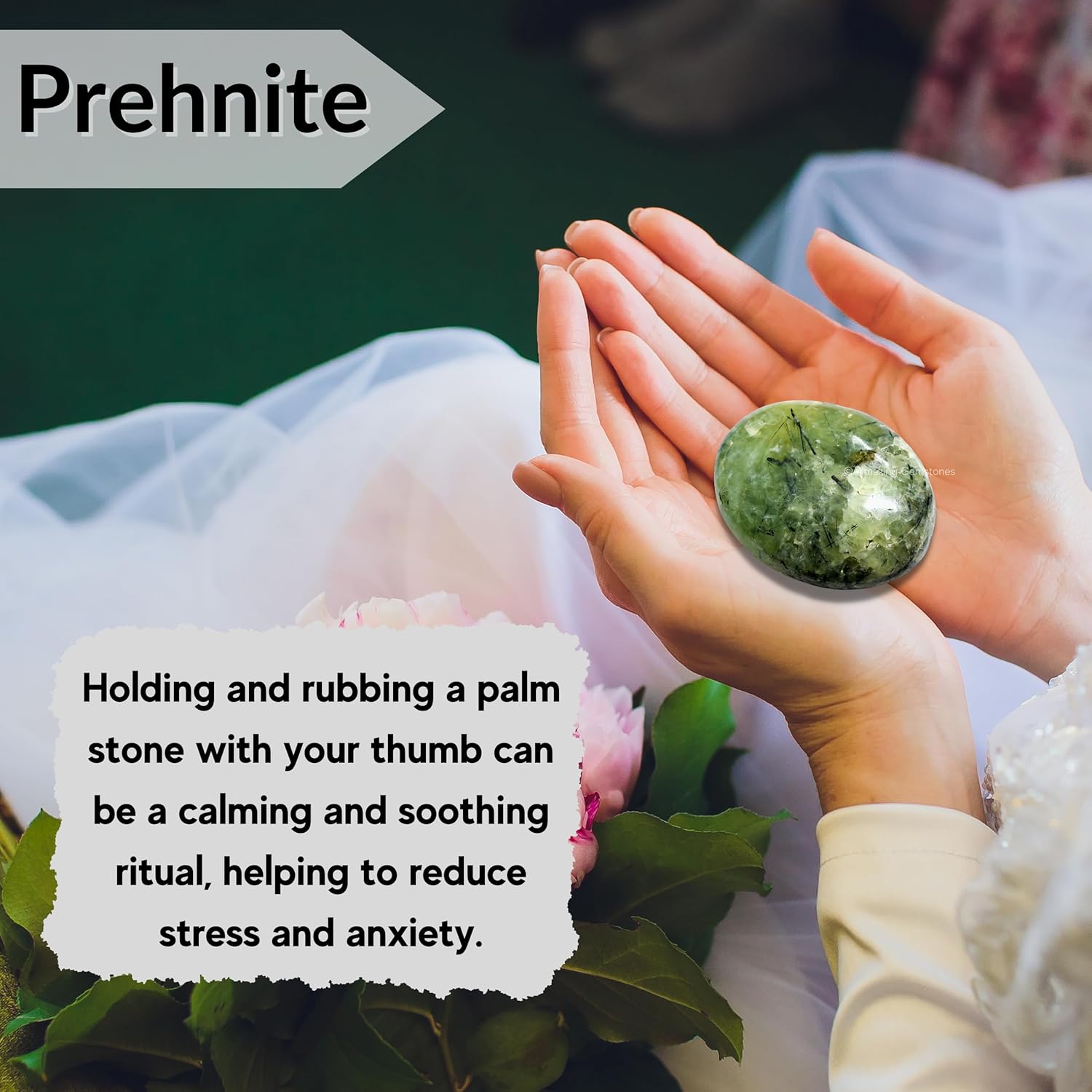 Amazing Gemstone Prehnite Epidote Crystals and Healing Stones - Large Palm Stone Crystals Piedra - Crystal for Good Luck, Positive Energy, Meditation - Unique Stocking Stuffers, Gifts for Women, Men