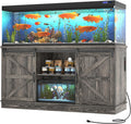 Farmhouse 75-120 Gallon Fish Tank Stand with Power Outlet, Aquarium Stand w/Cabinet&Sliding Barn Door, Heavy Duty Reptile Tank Stand for Fish/Turtle/Reptile Terrarium, 1000LB Capacity, Grey