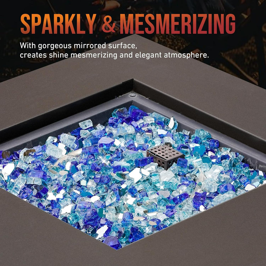 Skyflame 10-Pound Blended Fire Glass for Fire Pit Fireplace Landscaping, 1/2 inch Aqua Blue, Platinum, Cobalt Blue, Reflective