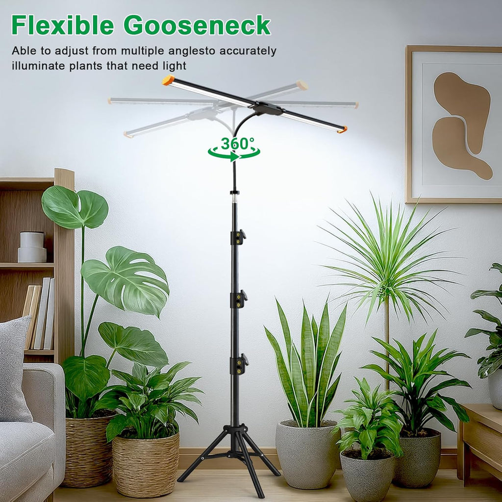 YEOLEH Floor Lamp Grow Light for Large Tall Plants Indoor, 6000K White Full Spectrum Plant Growing Light with Red Blue LED, Foldable Light Strip, Dimmable & Timer Function, Height 17-62‘’