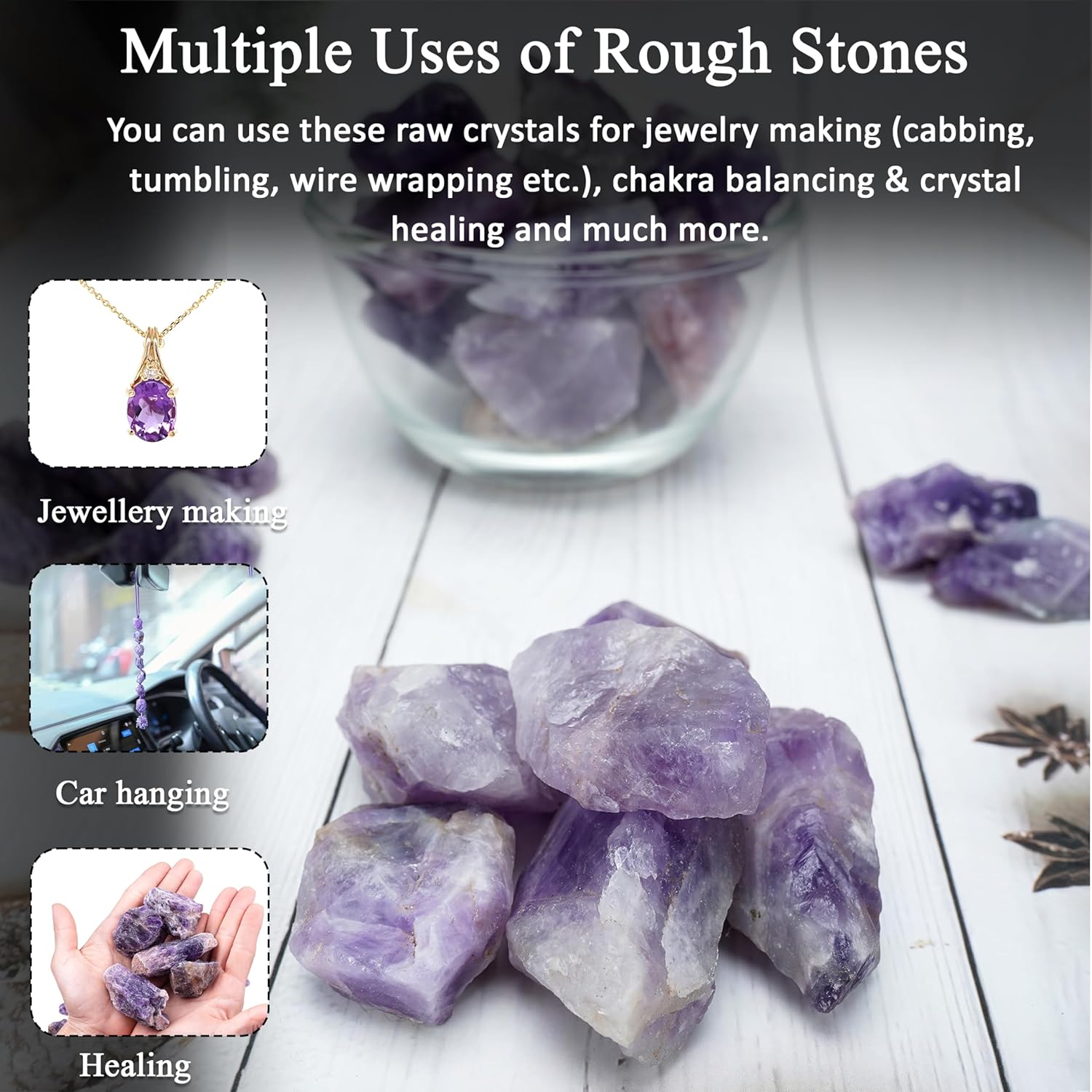Crocon 1LB Amethyst Rough Bulk Natural Stone Raw stone Tumbling Cabbing Polishing Mining Chakra Balancing Reiki Healing Good Luck Home Office Decor