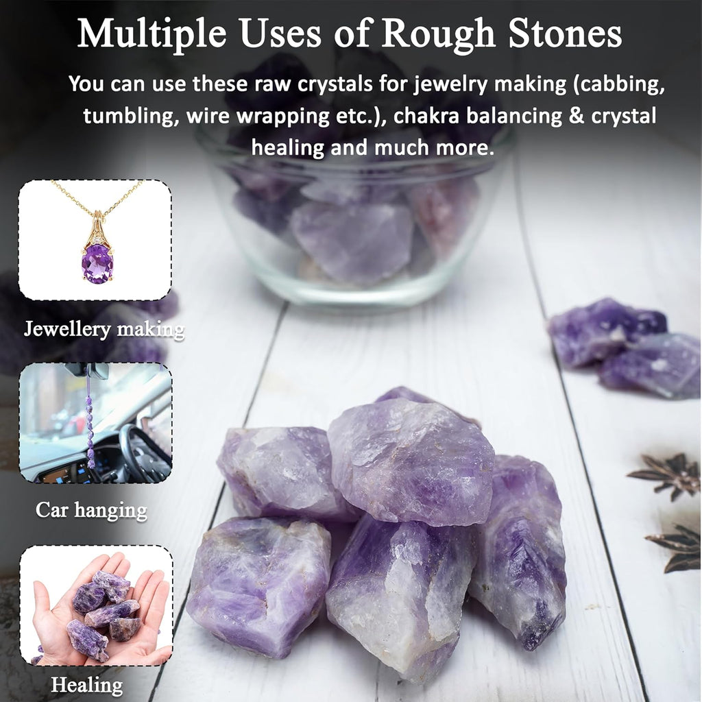 Crocon 2LB Amethyst Rough Bulk Natural Stone Raw Gemstone Tumbling Cabbing Polishing Gem Mining Chakra Balancing Reiki Healing Good Luck Home Office Decor