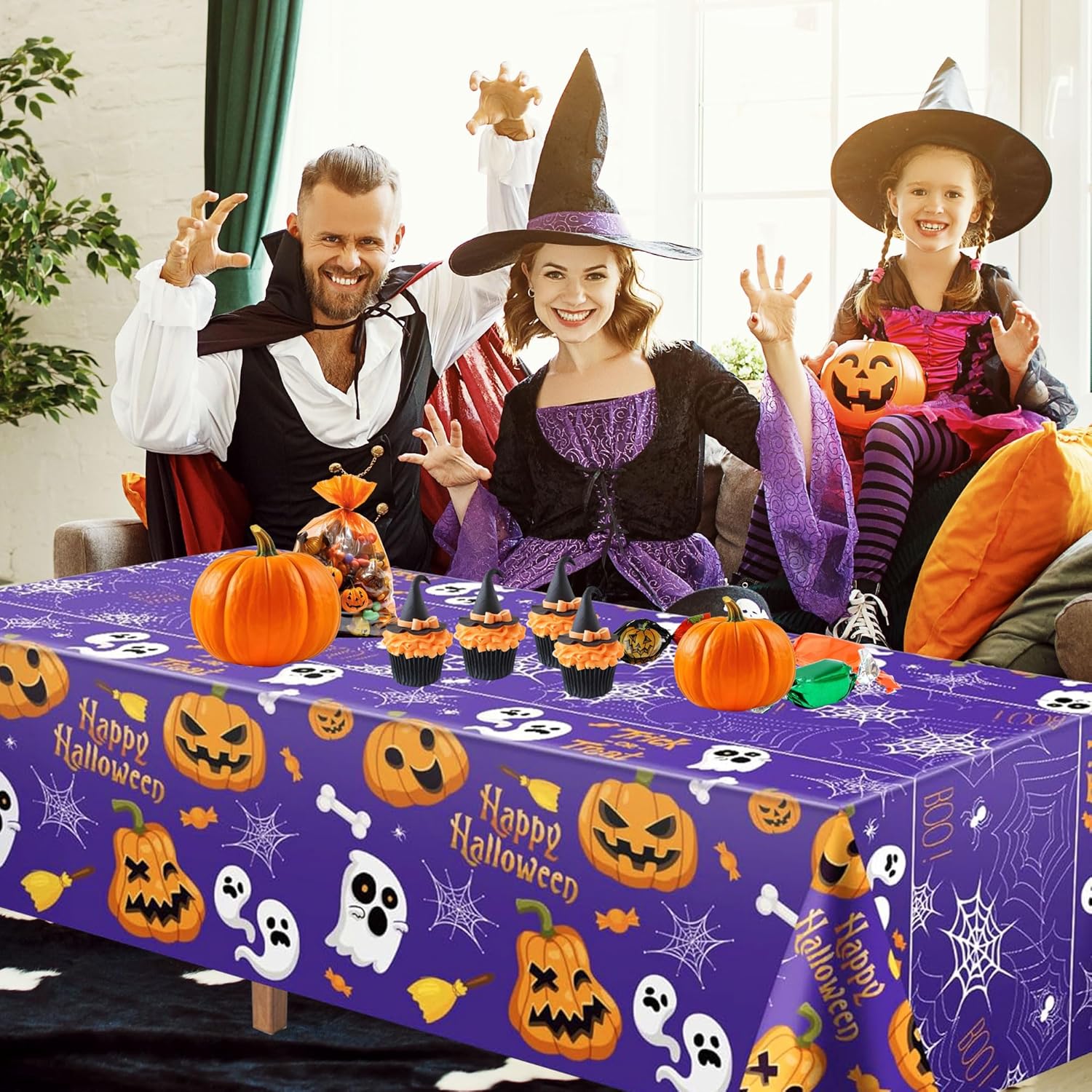 Halloween Plastic Tablecloth Rectangle 54" x 108" Disposable Table Cover Pumpkin Ghost Table Cloth Halloween Decor for Home Indoor Outdoor Birthday Party Supplies 2 Pack