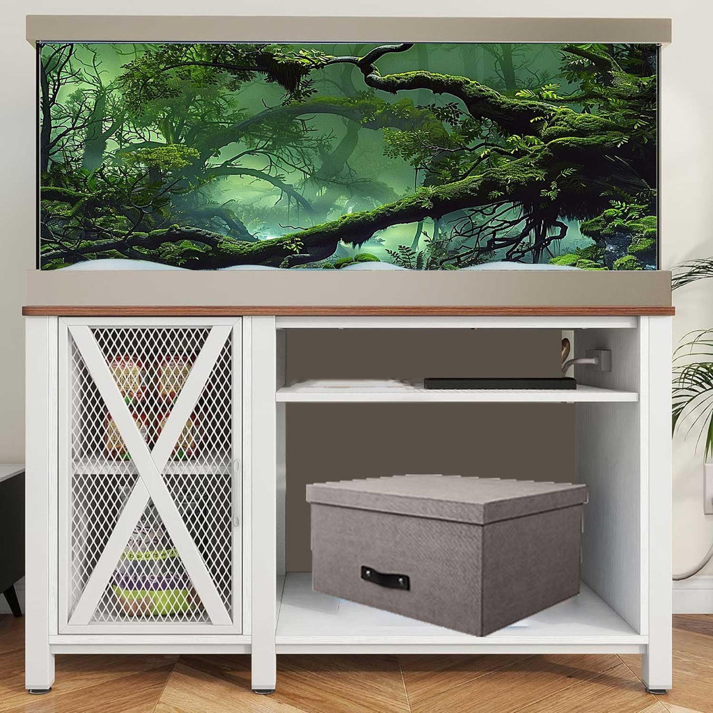 Foggy Forest Terrarium BackgroundStone Green Tree Tropical Reptile Habitat Rainforest Aquarium Background, Polyester Background 6 EVA Double-Sided Tapes 36x18 inches/90x45