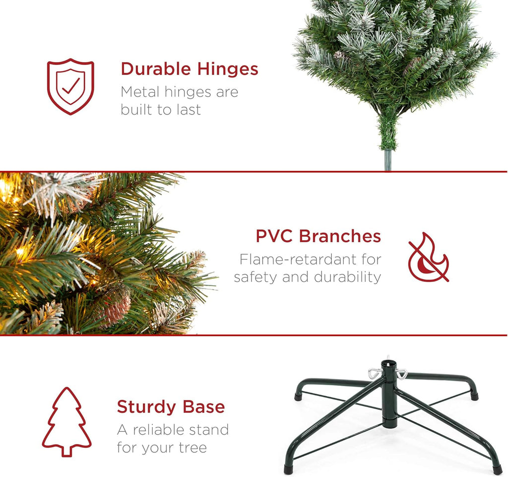 Best Choice Products Christmas Tree Pre-Lit, Pre-Decorated Artificial 9ft Frosted Pine Holiday Decoration w/Frosted Tips, Pine Cones, Berries