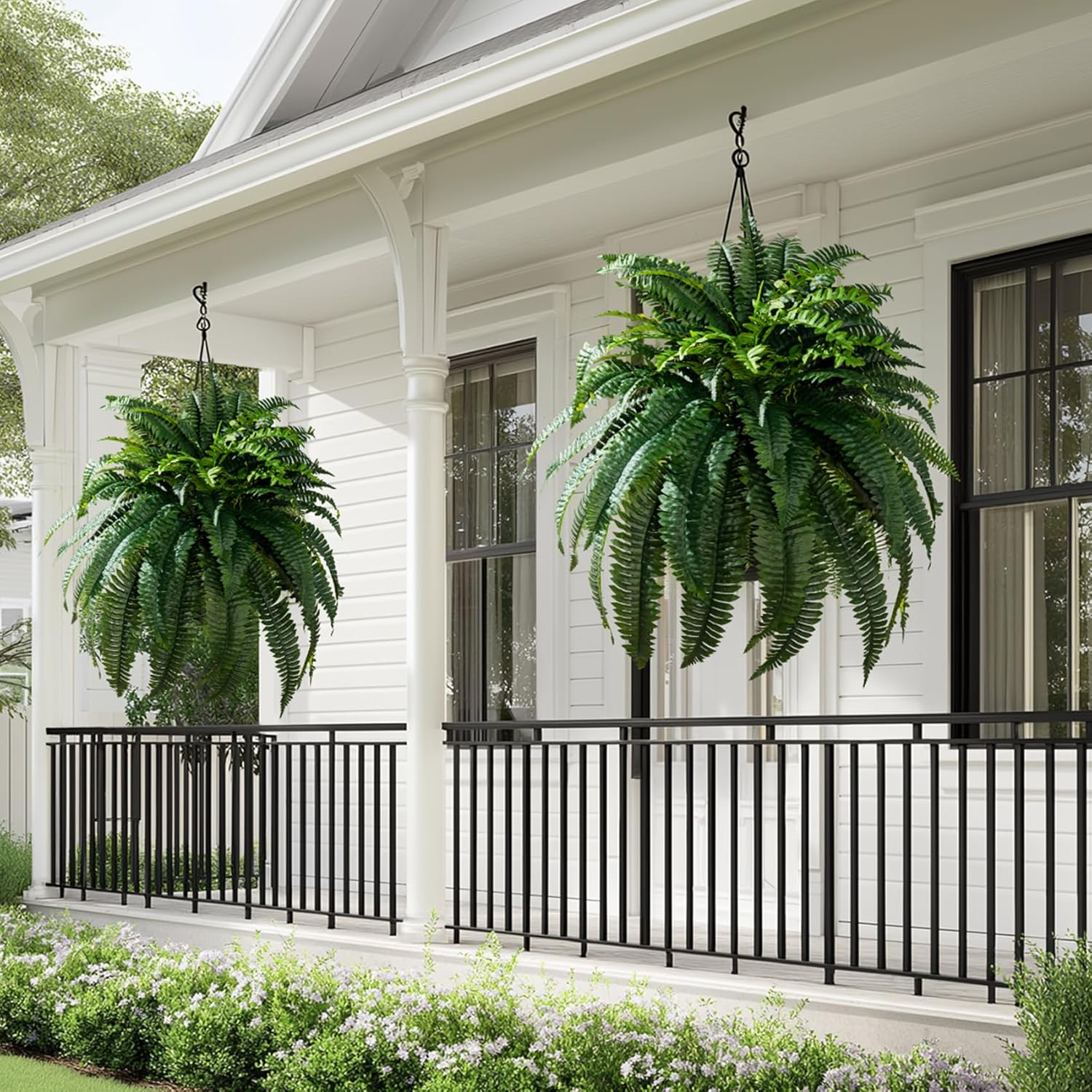 Artificial Boston Fern Plants 2 Pack 38 Leaves 33' Large Artificial Ferns Realistic Fake Hanging Ferns Faux Greenery for Indoor Outdoor Decor Home Office Porch