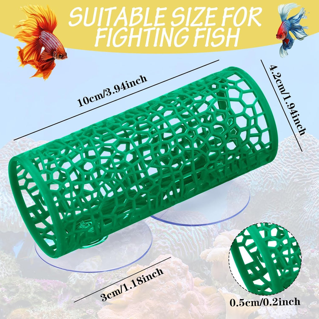 Honeydak 2 Pcs Betta Fish Tank Accessories Betta Tunnel Fish Toys Safe Hollow Hammock Cave Aquarium Decor with Suction Cups for Small Shrimp Reptile Guppies(Green,Hideout Tube)
