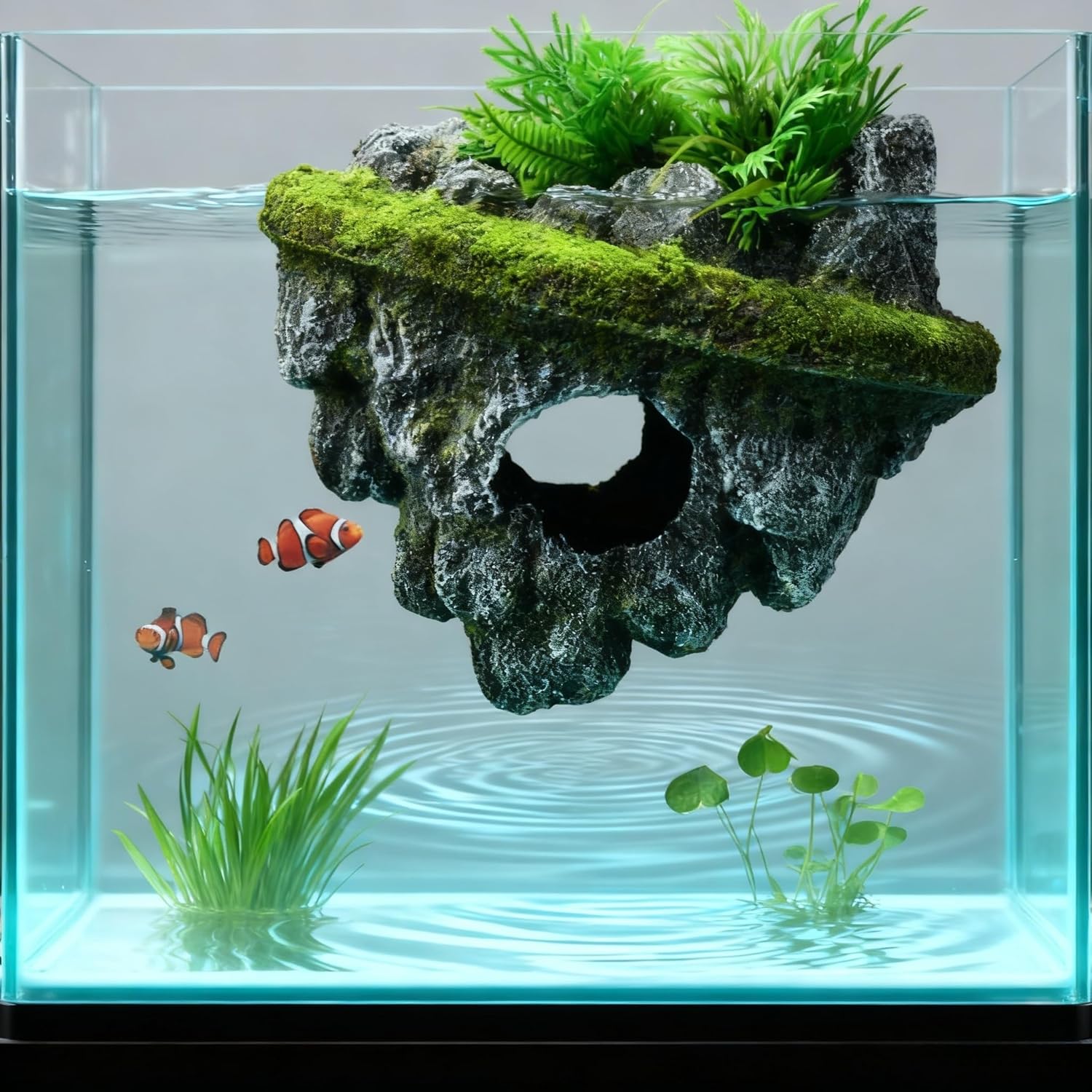 Aquarium Floating Island, Interactive Decor Toy for Betta Fish, Guppies, Goldfish, Shrimps & Hermit Crabs