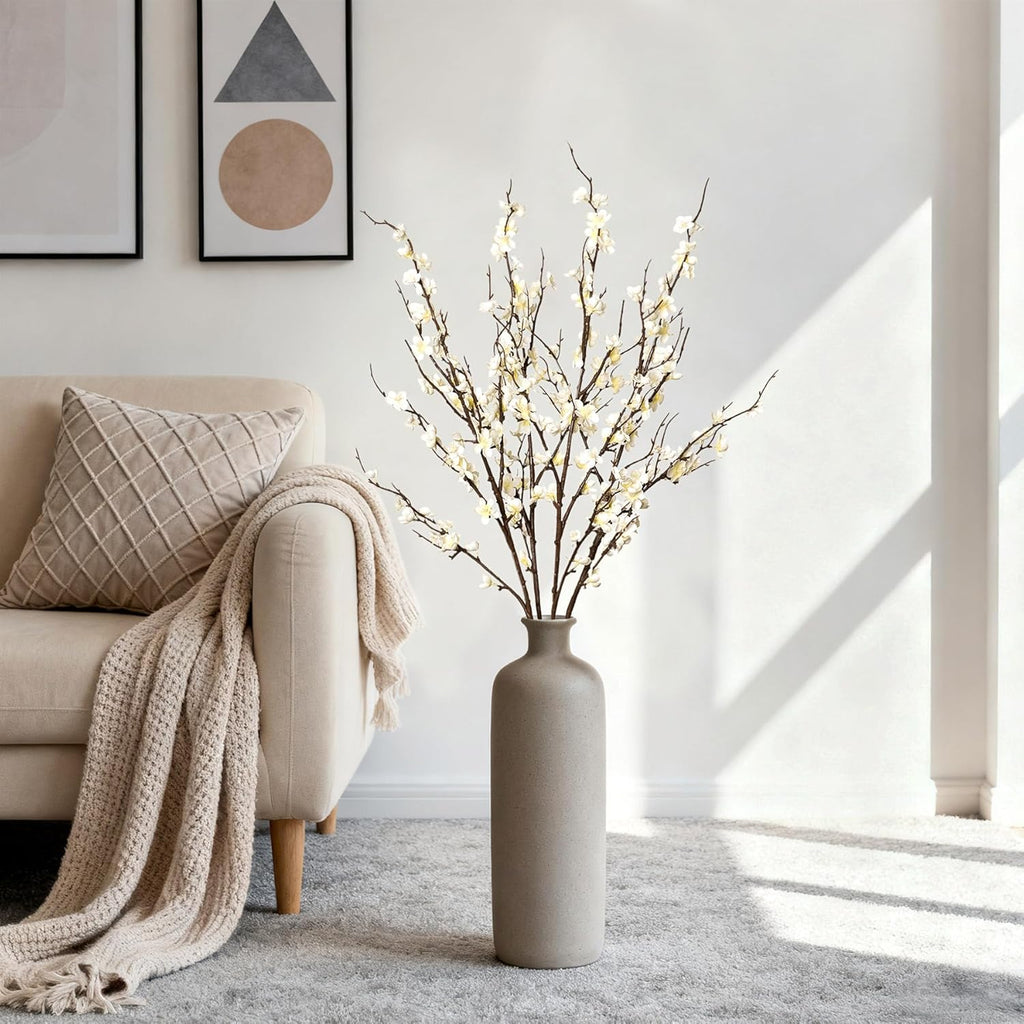 4Pcs Cherry Blossom Branches Artificial Flowers for Spring Summer Indoor Decoration,Faux Long Stem Artificial Flowers for Wedding Home Office Bedroom Party Table Centerpieces Decor(White)