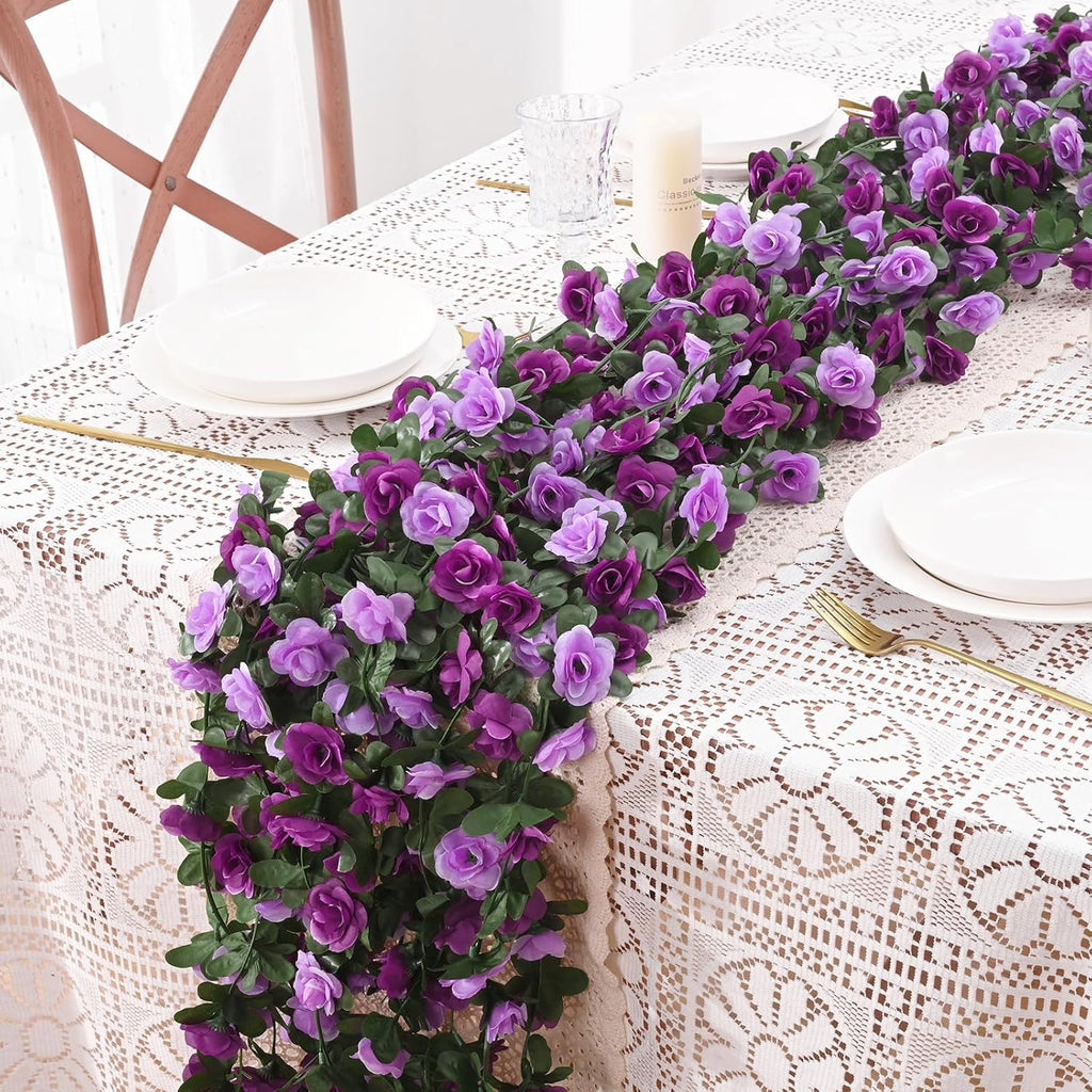 BLEUM CADE 2Pcs 16.4Ft Flower Garland Artificial Rose Vines for Bedroom, Cute Fake Hanging Flower Vines Floral Garland Decorations for Wedding Party Wall Room Decor Aesthetic