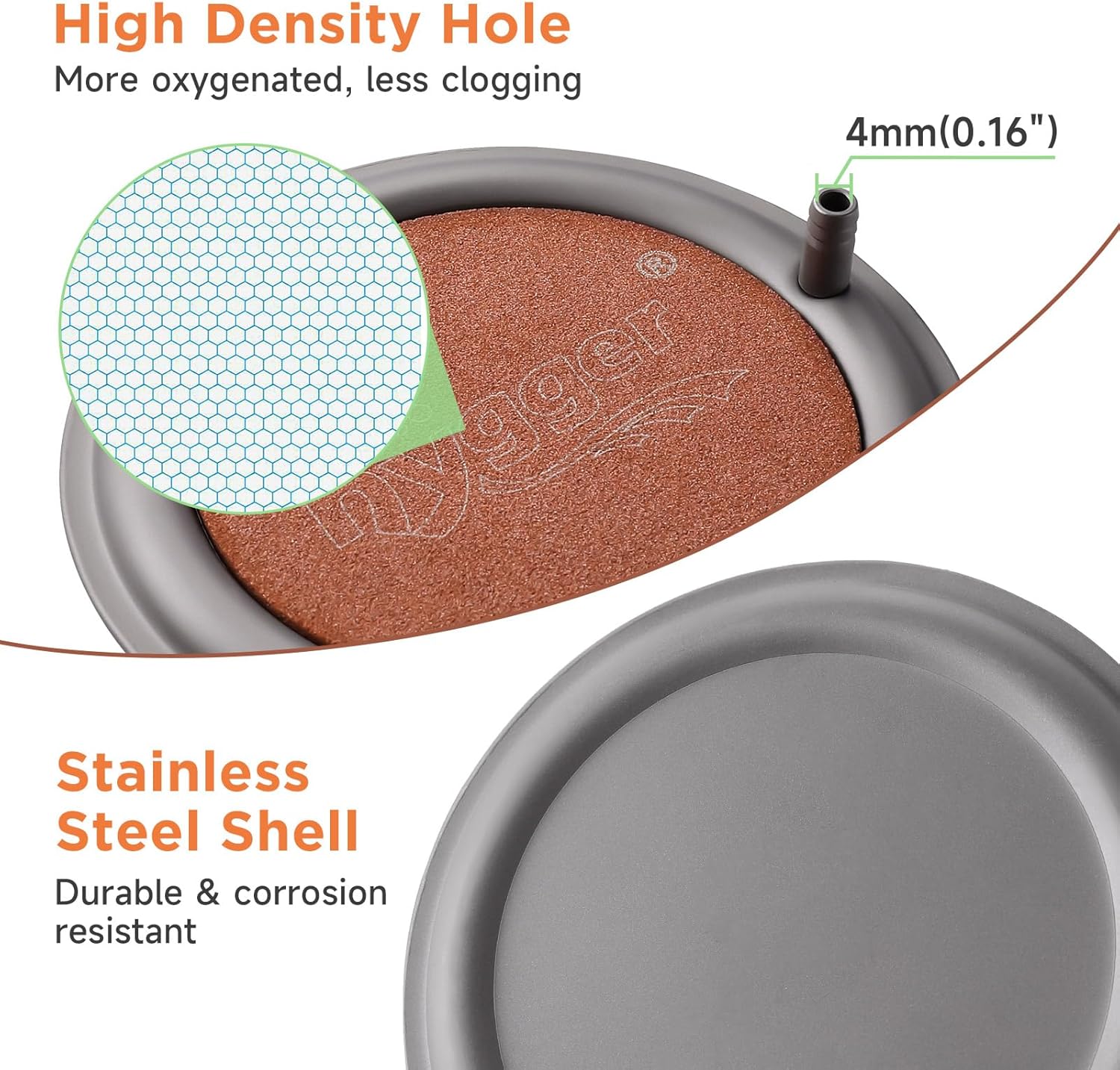 hygger Aquarium Air Stone, 4.1 Inch Nano Air Stone Makes Super Tiny Bubbles, Ultra Quiet Dissolved Oxygen Diffuser Small Airstone with Stainless Steel Base for Aquarium, Fish Tank & Hydroponic, Round