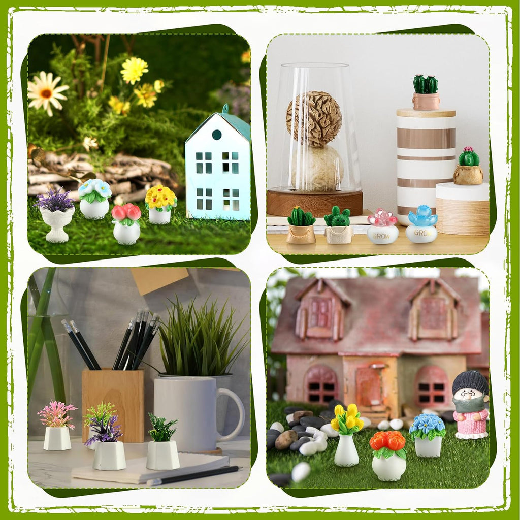 30 Pcs Miniature Dollhouse Plants Accessories Mini Artificial Potted Flower Tiny Resin Greenery Cactus Figurines for Doll House Gift DIY Garden Bonsai Micro Landscape Decoration(Succulents)