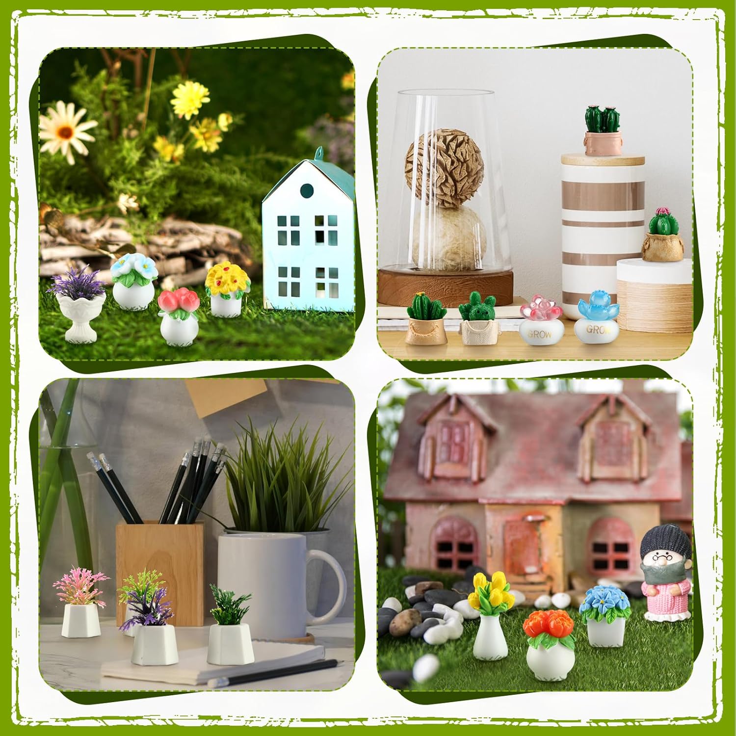 30 Pcs Miniature Dollhouse Plants Accessories Mini Artificial Potted Flower Tiny Resin Greenery Cactus Figurines for Doll House Gift DIY Garden Bonsai Micro Landscape Decoration(Succulents)
