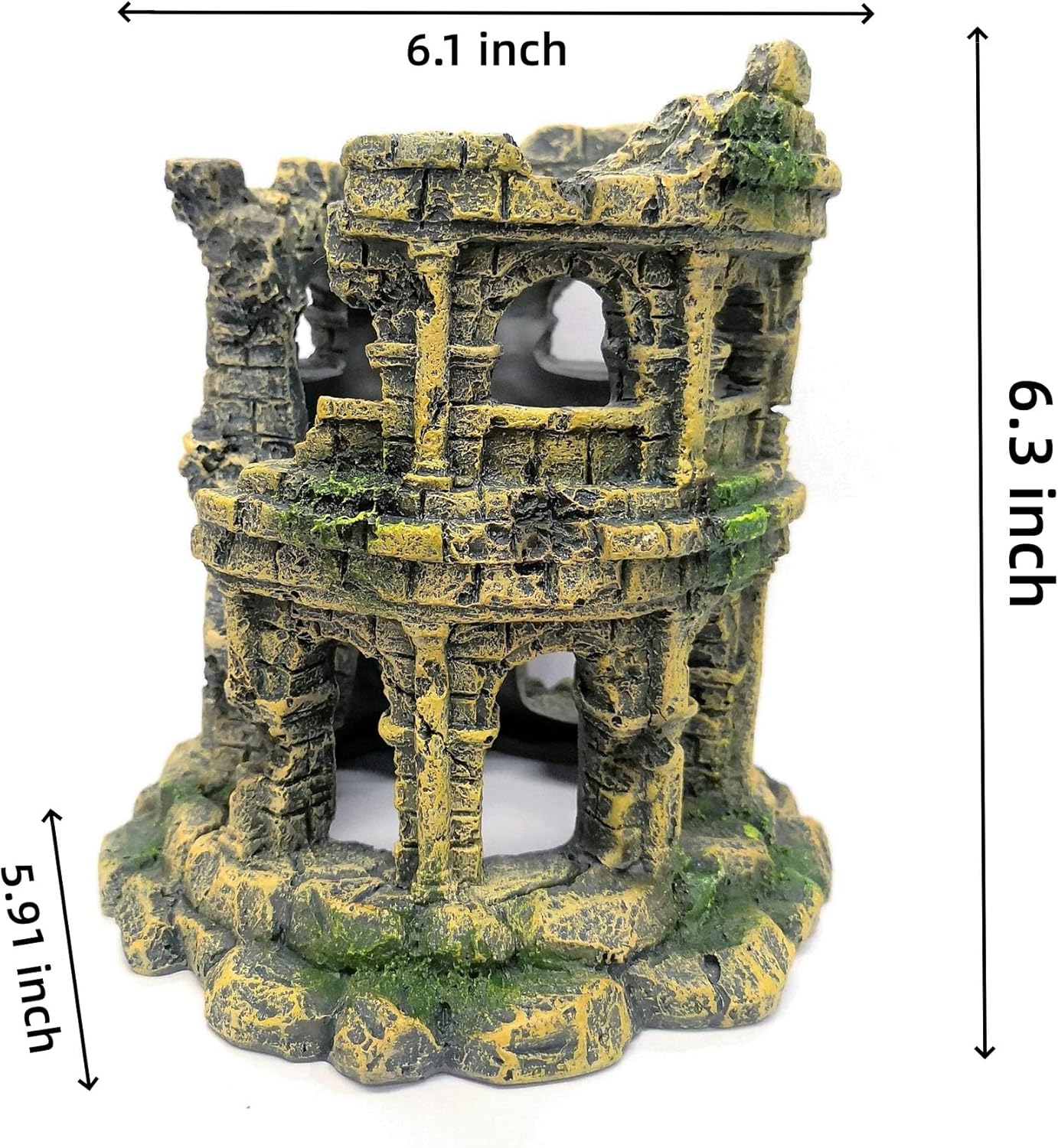 Round Roman Column Ruins Aquarium Decor, European Castle Fish Tank Hideout Rock, Antique Resin Ornament