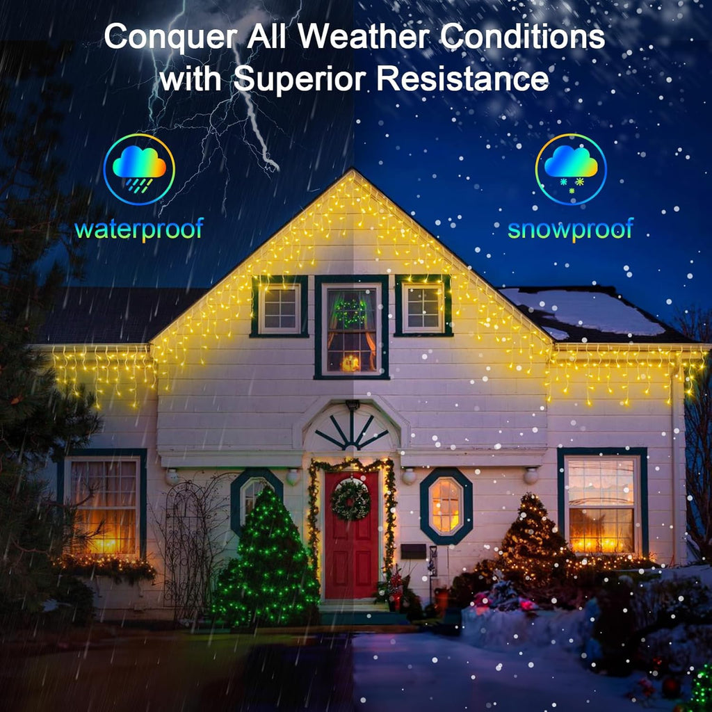 50FT 504 LED Outdoor Christmas Lights - 112 Ice Drops, 12 Pro Modes with Timer Memory & Brightness, Waterproof Hanging Ice String Light for Holiday Wedding Garden Fence House Decor (Warm White)