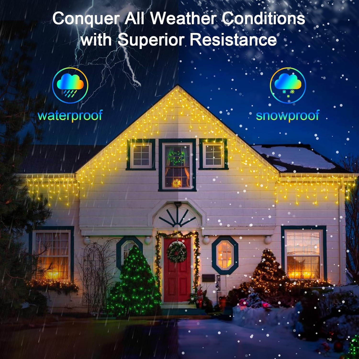 50FT 504 LED Outdoor Christmas Lights - 112 Ice Drops, 12 Pro Modes with Timer Memory & Brightness, Waterproof Hanging Ice String Light for Holiday Wedding Garden Fence House Decor (Warm White)