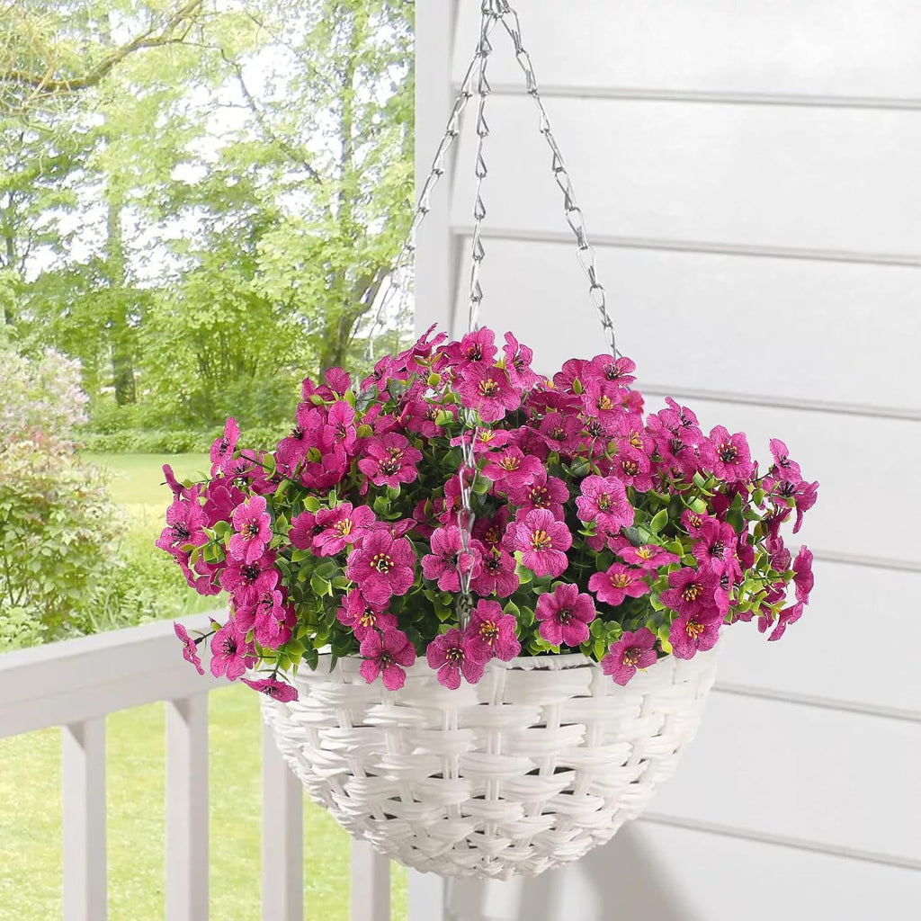 12 Bundles Artificial Faux Flowers, UV-Resistant Silk Fake Plants Spring Summer Decoration Indoor Outdoor Decor for Home, Porch, Balcony, Lawn, Yard - Spring, Summer, Fall, All Seasons (Pink)
