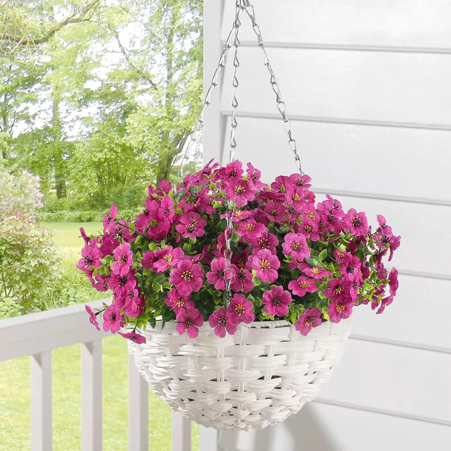 12 Bundles Artificial Faux Flowers, UV-Resistant Silk Fake Plants Spring Summer Decoration Indoor Outdoor Decor for Home, Porch, Balcony, Lawn, Yard - Spring, Summer, Fall, All Seasons (Pink)
