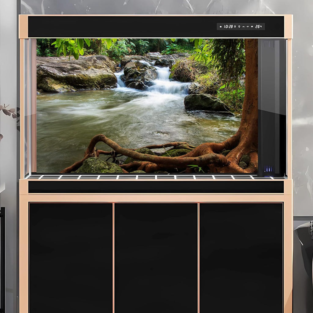 Waterfall Aquarium Background Natural Jungle Rainforest Landscape Terrarium Background Jungle Style Stream Fish Tank Background Waterfall Rainforest Reptile Habitat Background Poster Vinyl 72x24in