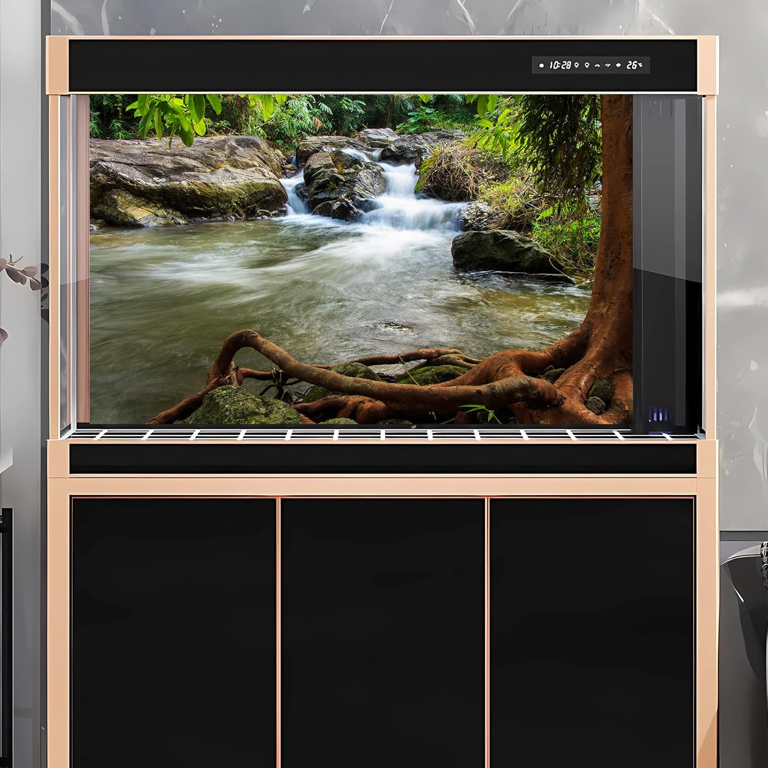 Waterfall Aquarium Background Natural Jungle Rainforest Landscape Terrarium Background Jungle Style Stream Fish Tank Background Waterfall Rainforest Reptile Habitat Background Poster Vinyl 48x18in