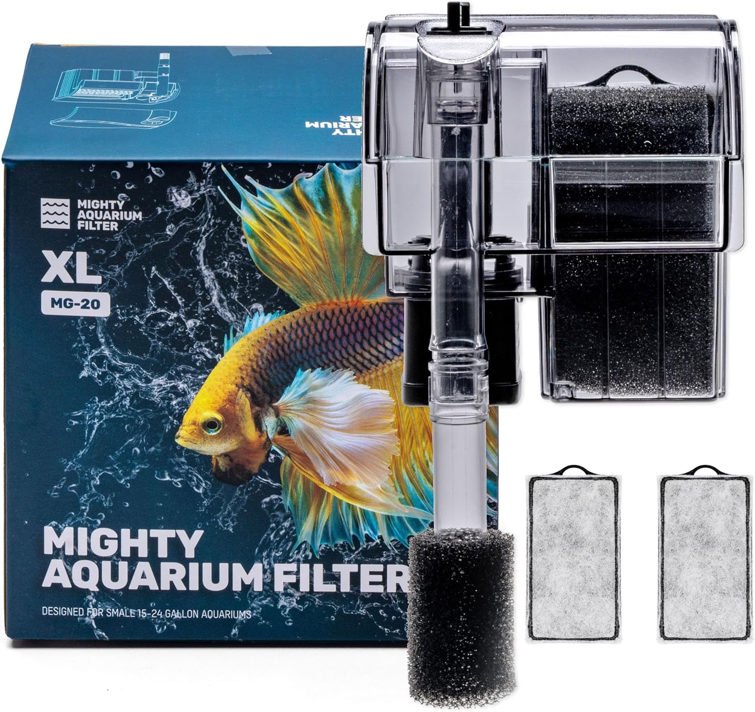 Mighty Aquarium Hang On Back Filter - Aquarium HOB Filter - Adjustable Fish Tank Filter - Aquarium Filters - Nano Aquarium Filter - Fish Aquarium Filter - Hang On Back Aquarium Filter (15-24 Gallons)
