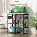GRLEAF 20-30 Gallon Fish Tank Stand with Power Outlets, 4 Tier Metal Aquarium Stand with Wood Storage Shelves, 30.7" L x 13.8" W x 30.3" H Turtle Reptile Fish Tank Table Aquarium Table - Black