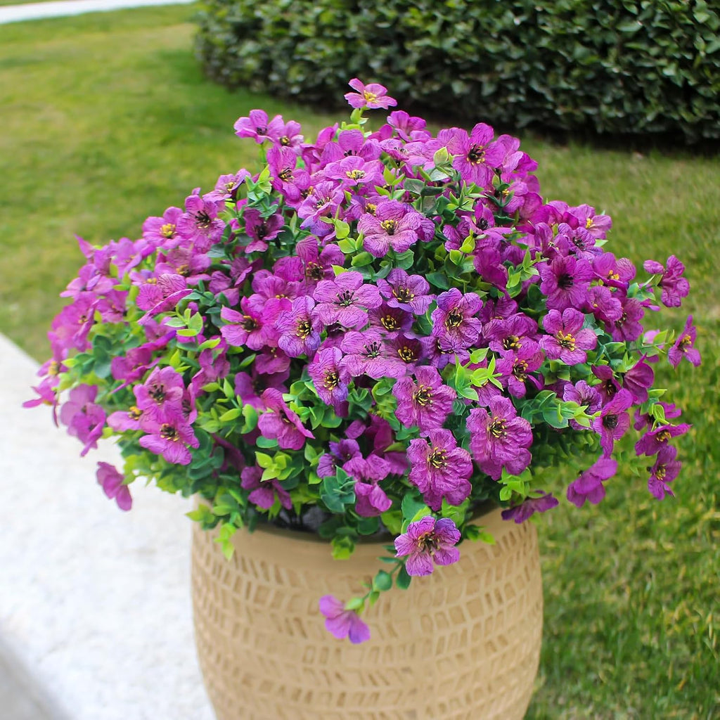 Rose Red Artificial Outdoor Flowers 12 Bundles Silk Fake Daisy Romantic Fake Plants Stems for Garden, Pergola, or Outdoor Party Decor Outside(Purple Daisy)