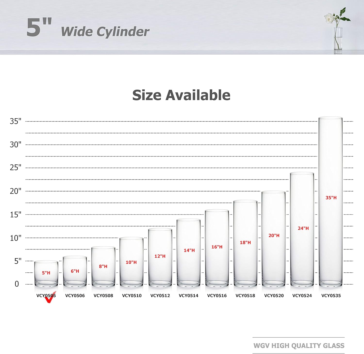 WGV Cylinder Glass Vase, Diameter 5", Height 5", Clear Glass Floral Planter Container, Floating Candle Holder for Wedding Party Event Home Office Decor, 1 Piece