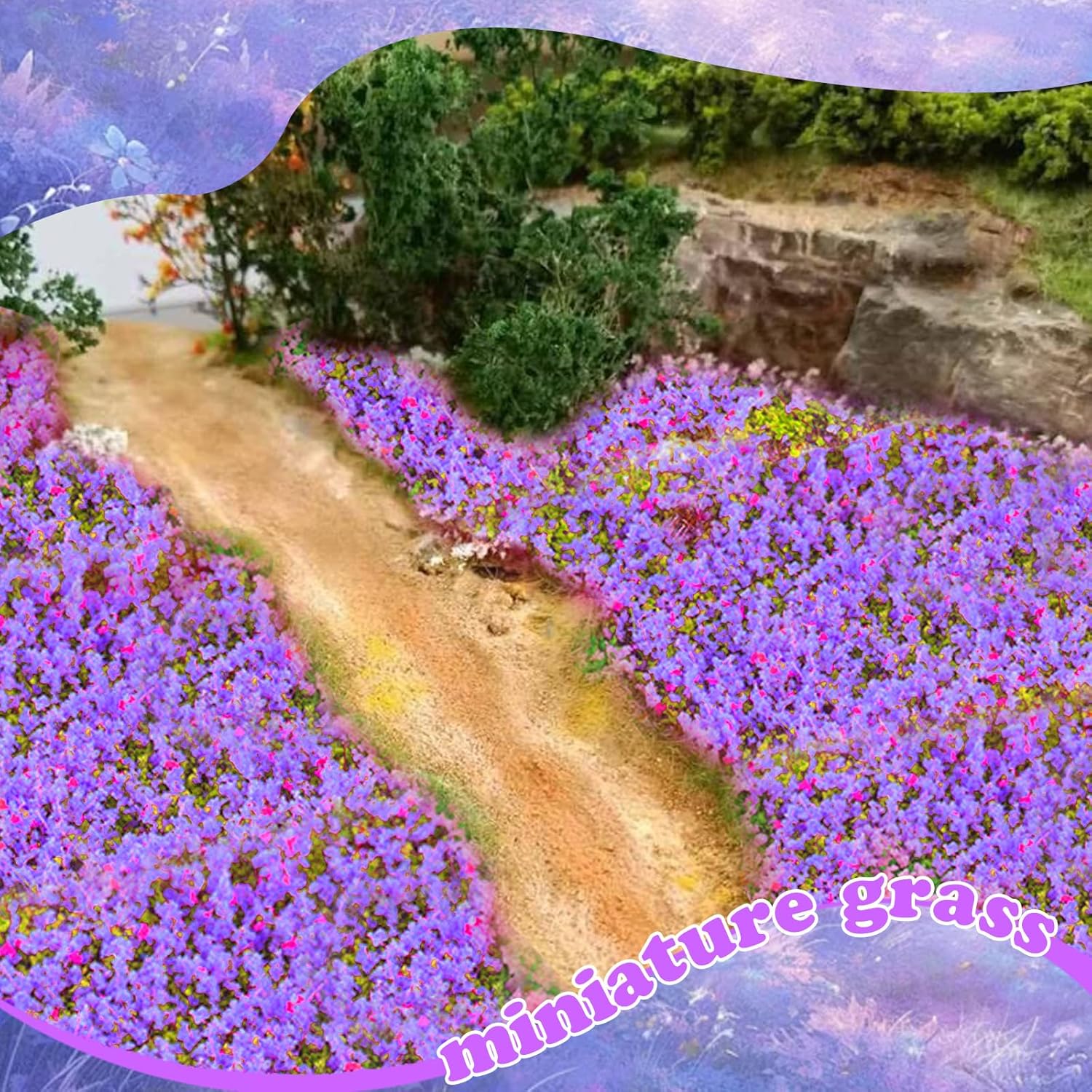 Warmtree Hand Torn Model Grass Tufts Flower Cluster for Miniature Scenery Applicable for N & HO Scale for Train Layouts,Diorama Supplies,and Architectural Models (Purple)