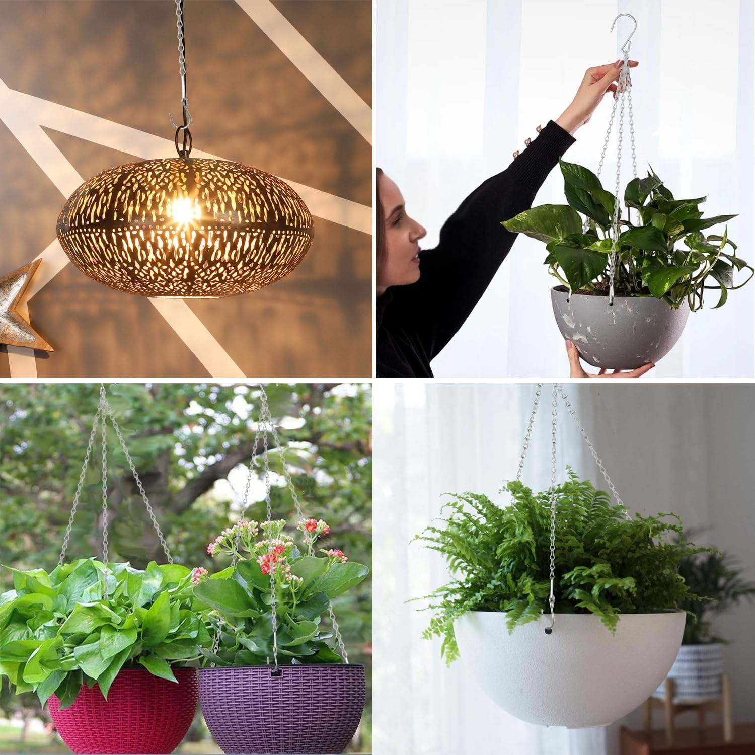 Adjustable Hanging Chain with Hooks, 21 Inch, Silver - 8 Pack Heavy Duty for Hanging Grow Lights, Christmas Wreath, Neon Sign, Indoor Plants, Bird Feeders
