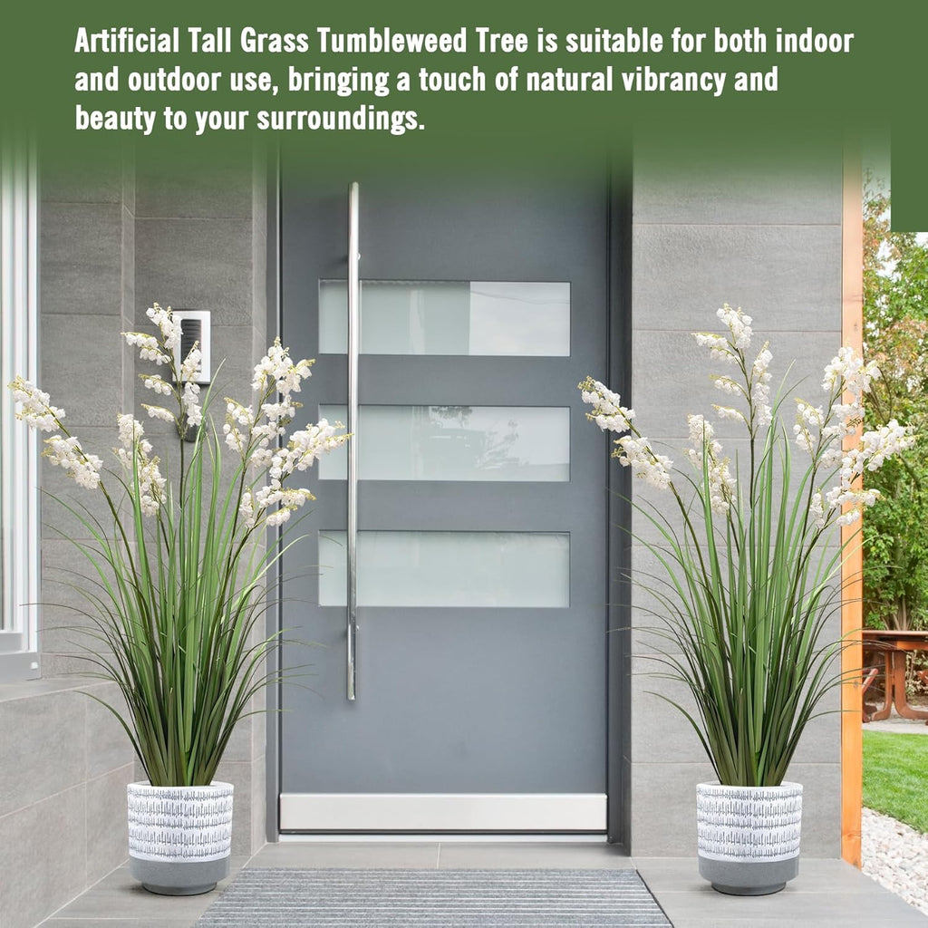 Artificial Tall Grass Plants with Pots 47“ 1 Pack Lily of The Valley Artificial Grass Home Interior Decorating and Outdoor Garden Decorations（White）