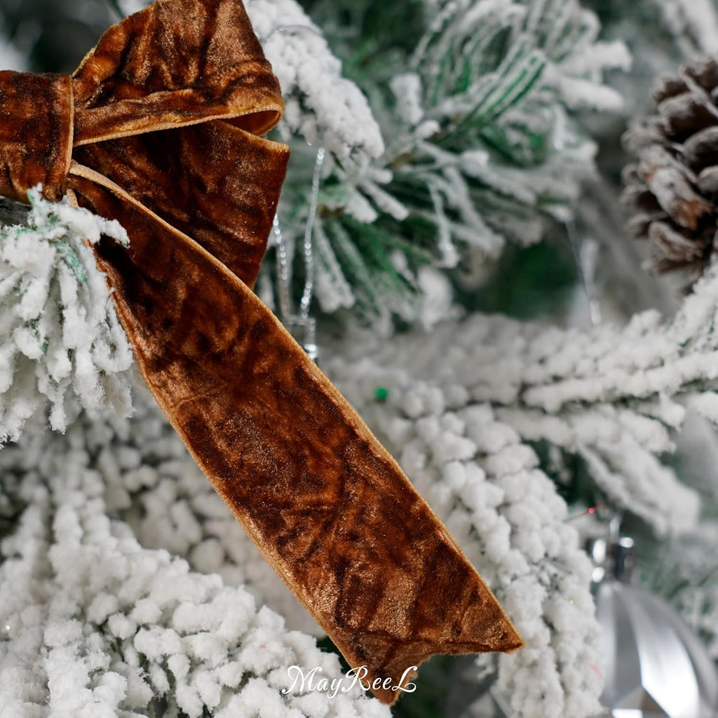 MAYREEL 1 Inch Brown Crushed Velvet Ribbon Mahogany Vintage Ribbon for Flower Bouquets Wedding Invitations Crafts Gift Wrapping Party Favor Boxes 10 Yards