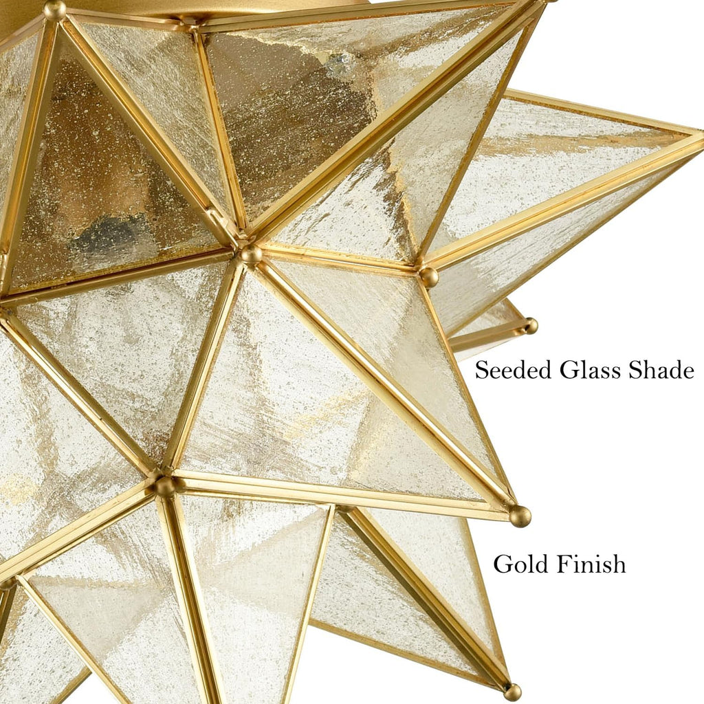 DAYCENT Gold Moravian Star Ceiling Light Fixture Modern Moroccan Seeded Glass Brass Flush Mount Ceiling Lights for Hallway Bedroom Kitchen, 18 Inches
