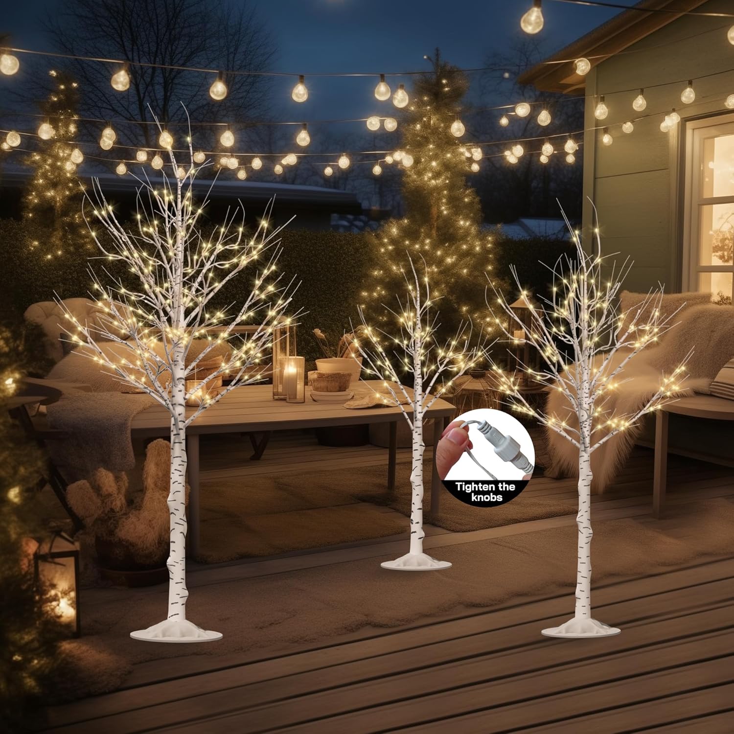 Outdoor Christmas Decorations Lighted Birch Tree Set of 3, LED Warm White 4, 6 and 8 Feet, for Indoor Christmas Decor, Party, Garden, Yard, Wedding, Holiday