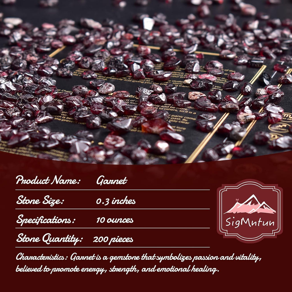 Polished Garnet Crystal Chips 200 Pcs - 0.3" 10 oz Tumbled Stone Chips Crushed Sea Glass Stones Healing Reiki Crystal Jewelry Making Home Decoration