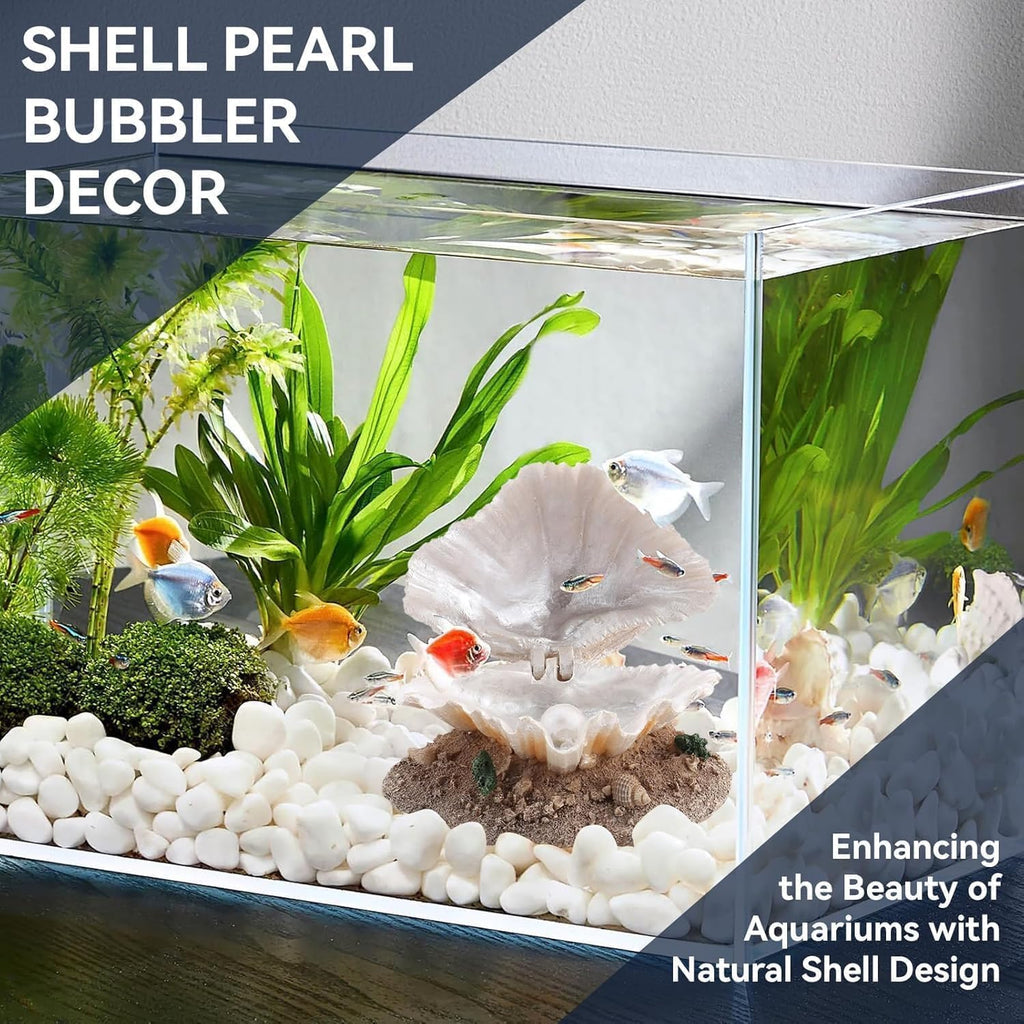 Aquarium Bubbler Decor, Fish Tank Air Stone Ornament with Moving Pearl & Clam - Aerating Bubble Action for Oxygenation, Realistic Coral Reef Decoration for Tropical Fish Tanks, Resin Shell Decor