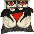 White Swan Duvet Cover Queen Size, Romantic Love Birds Bedding Set 3 Piece Bedroom Decor Hand Drawn Art Swan Comforter Cover with Zipper Ties & 2 Pillowcases