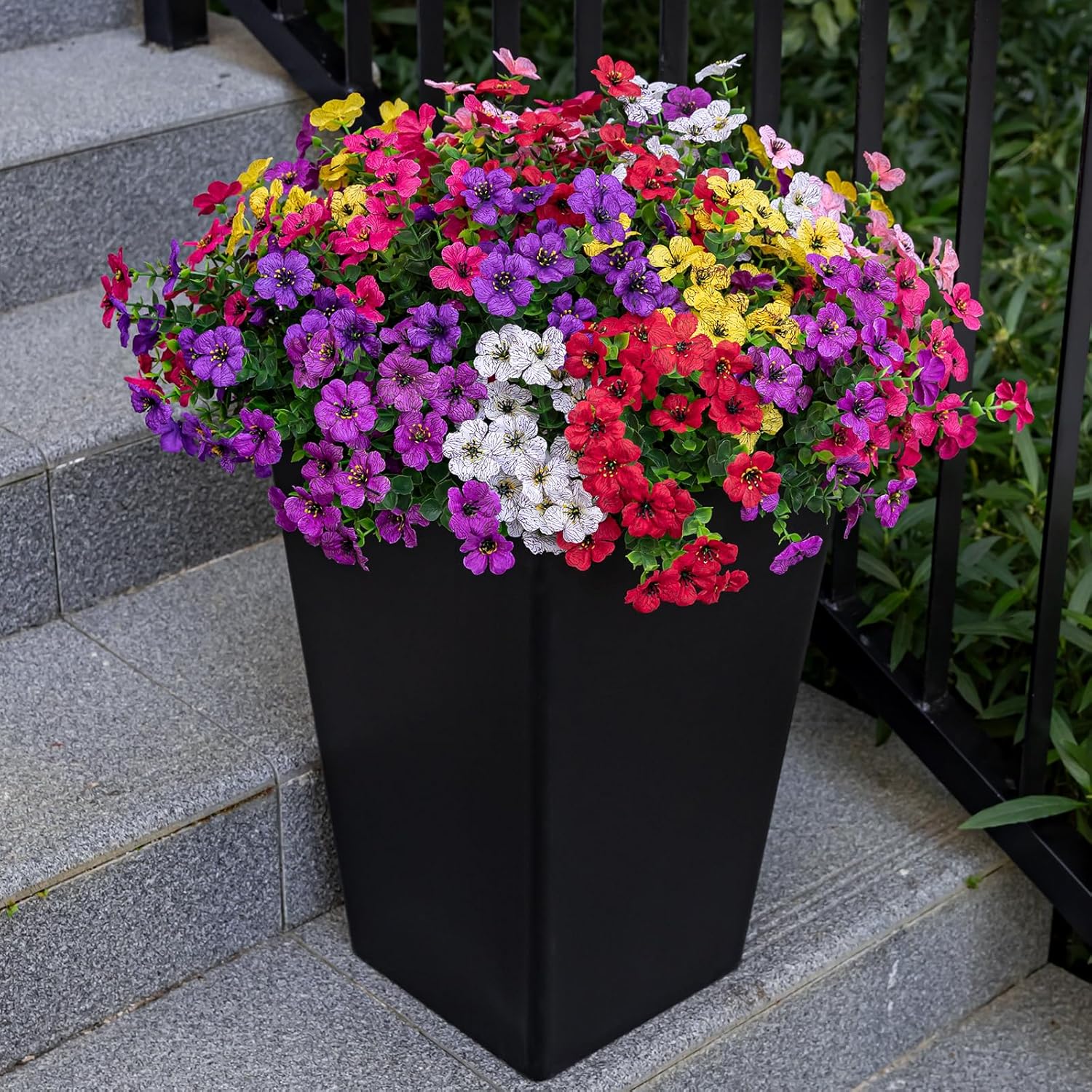 Lnoicy 20 Bundles Artificial Flowers for Outdoor Fake Plants for Spring Decoration,Faux Eucalyptus Flowers for Planter UV Resistant Lifelike for Home Porch Garden（7 Color）