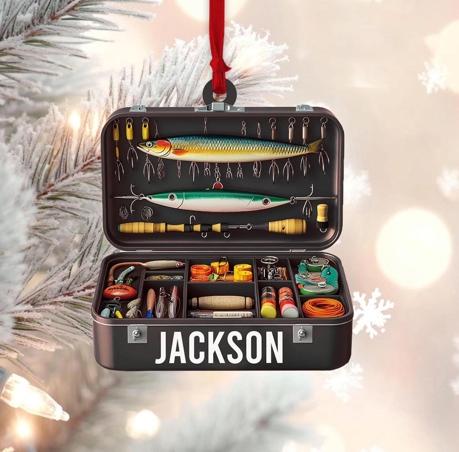 Custom Fishing Tackle Box Ornament, Fisherman 2D Ornament, Dad Fishing Christmas Ornaments, Custom Ornaments for Him, Personalized Gifts for Him, Christmas Hanging Decor 02