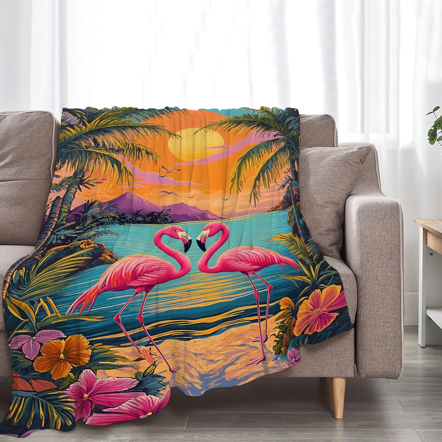 Flamingo Blanket Tropical Animal Floral Throw Blankets Gifts for Girls Boys Kids Flamingo Lover Soft Cozy Fleece Plush for Couch Sofa Bed 60"x50"